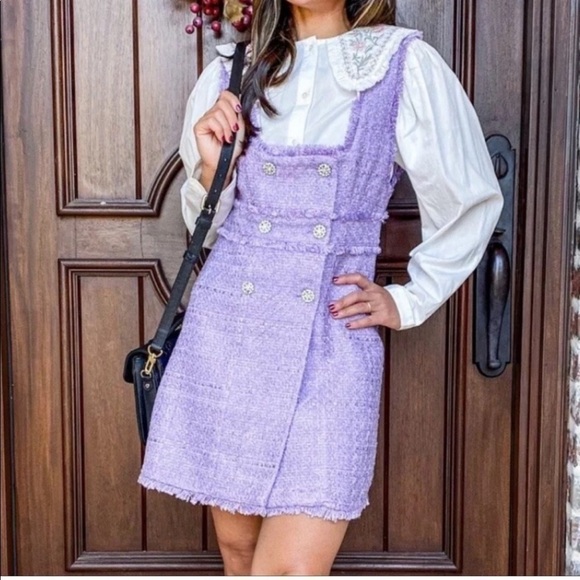 New Zara Tweed Rhinestone Button Dress - Picture 5 of 10